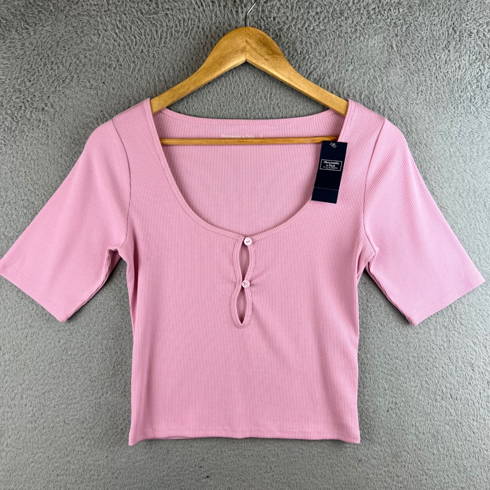 Abercrombie & Fitch Pink Ribbed Keyhole Button Front Top Womens Small New